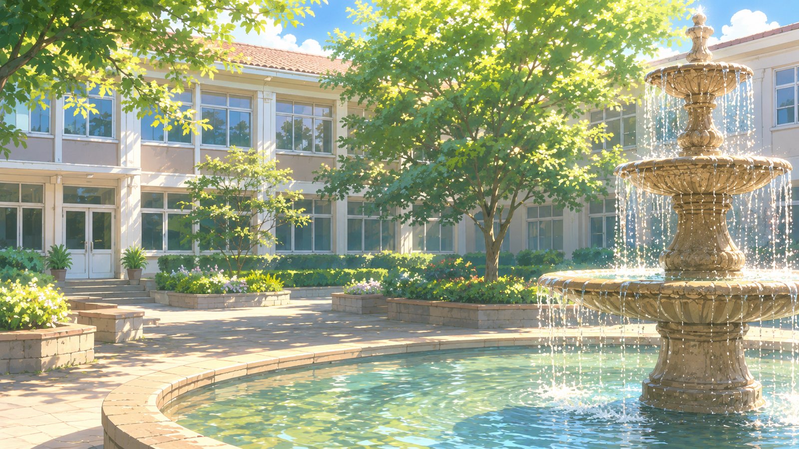学園の噴水前